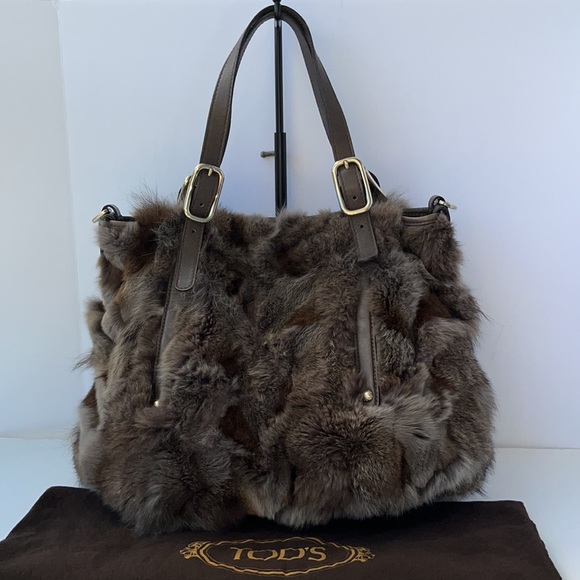 Authentic TOD’S G-Bag Easy Grande Tote/Handbag ~ in Brown Fox Fur - Picture 3 of 16